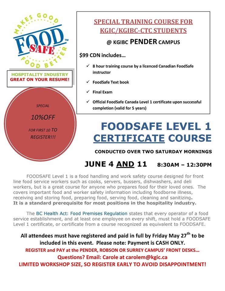 Food Safe Level 1 CERTIFICATE Course