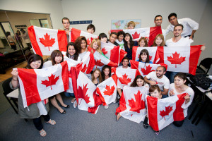 Students.Canada flags