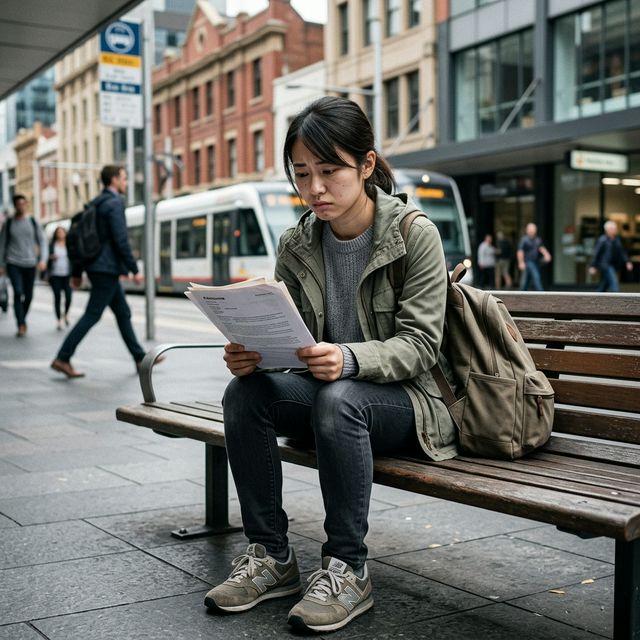 CVを持ち不安な表情の日本人